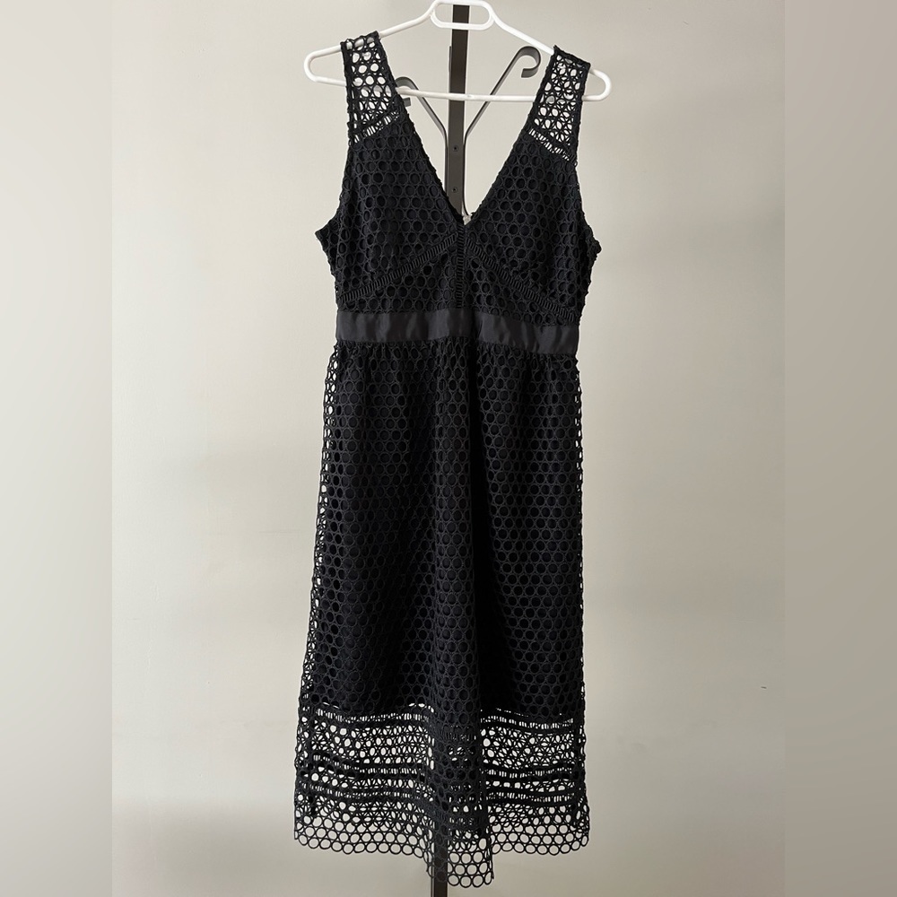 Abercrombie and Fitch Black eyelet lace midi dress in size Small.